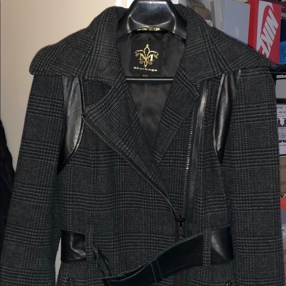 Mackage Nori Grey Plaid Wool Long Warm Coat - Picture 3 of 17